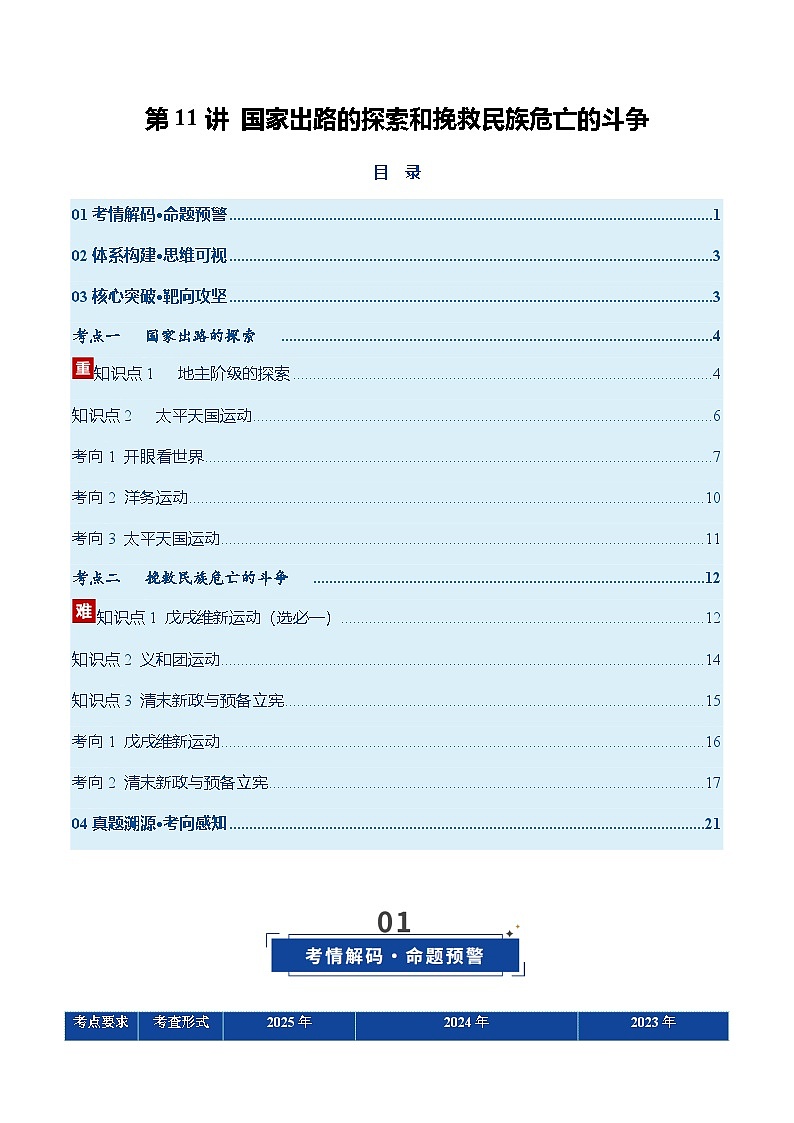 高考历史一轮复习-国家出路的探索和挽救民族危亡的斗争（复习讲义）（全国通用）（原卷版）第1页
