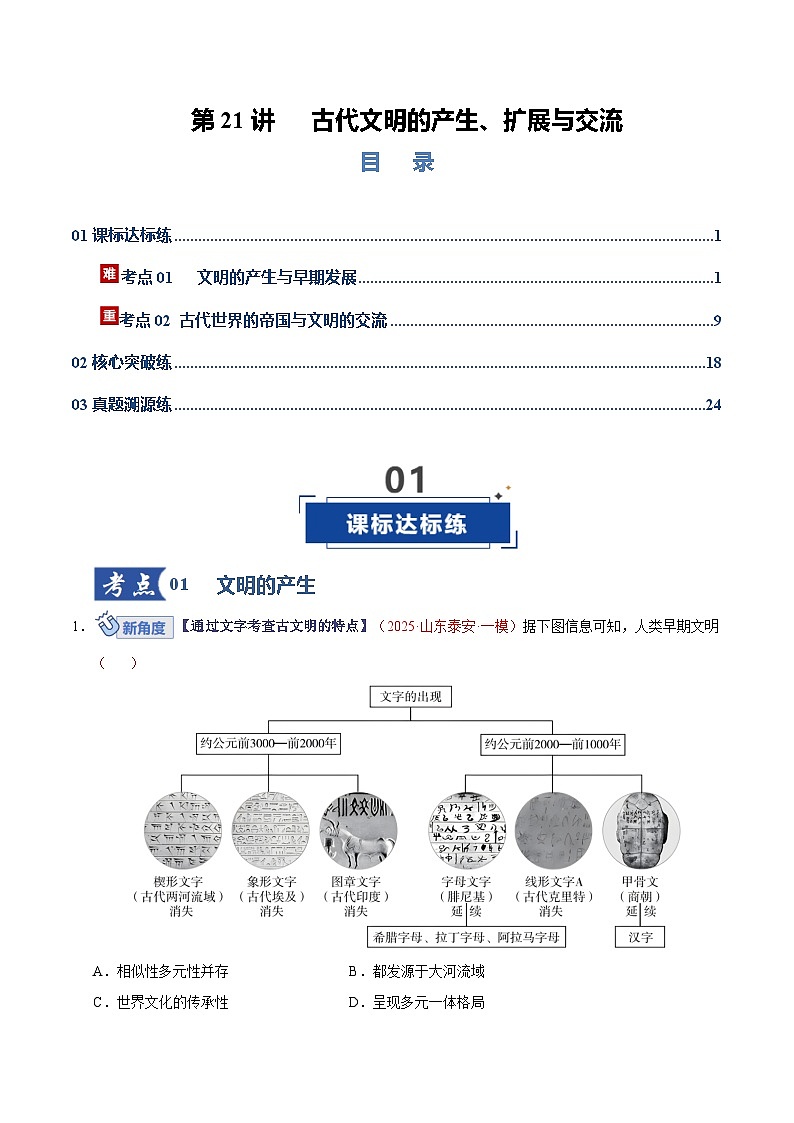 高考历史一轮复习-古代文明的产生、扩展与交流（专项训练）（全国通用）（解析版）第1页