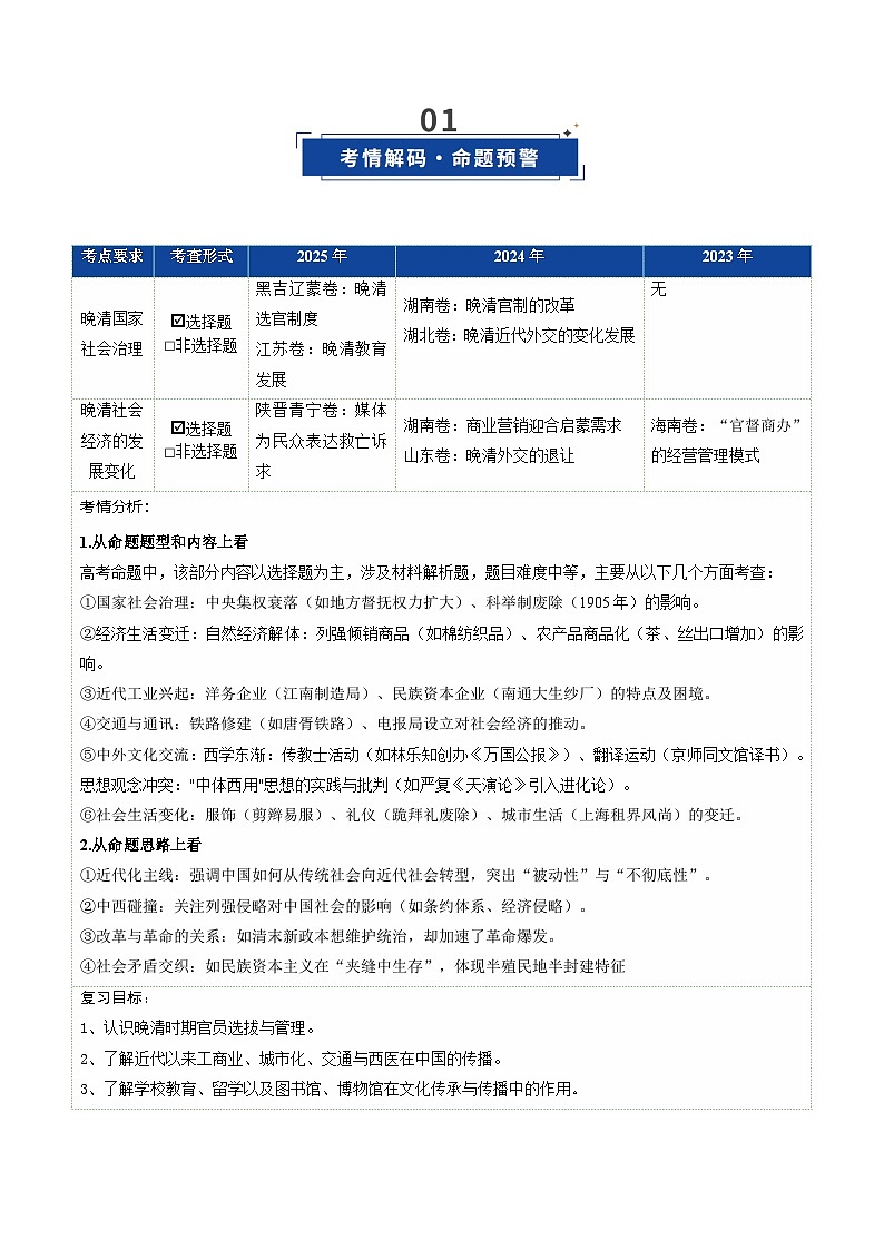 高考历史一轮复习-晚清国家社会治理、经济生活与文化交流（复习讲义）（全国通用）（解析版）第2页