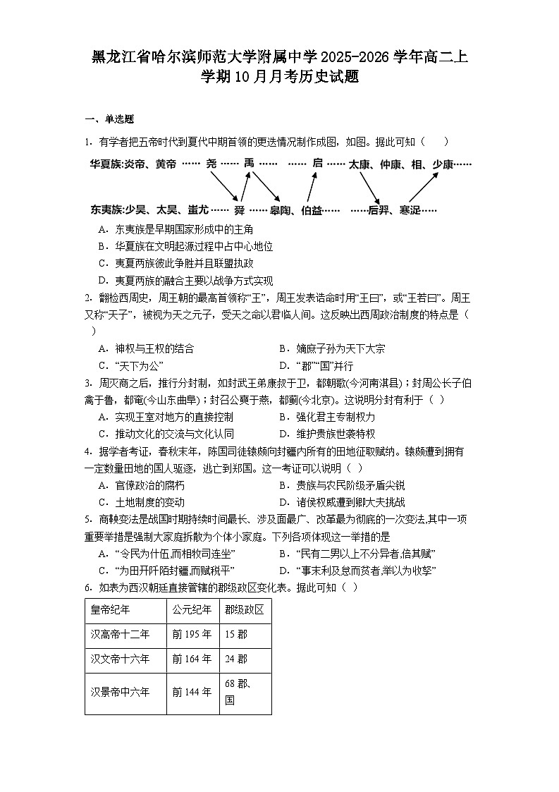 黑龙江省哈尔滨师范大学附属中学2025-2026学年高二上学期10月月考历史试题（解析版）第1页