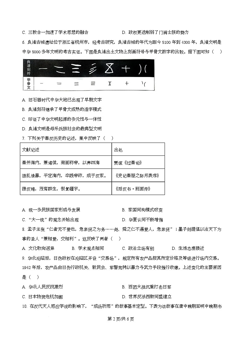2025届四川省仁寿第一中学校南校区高三下学期模拟考试（一）历史科目试卷（原卷版）第2页