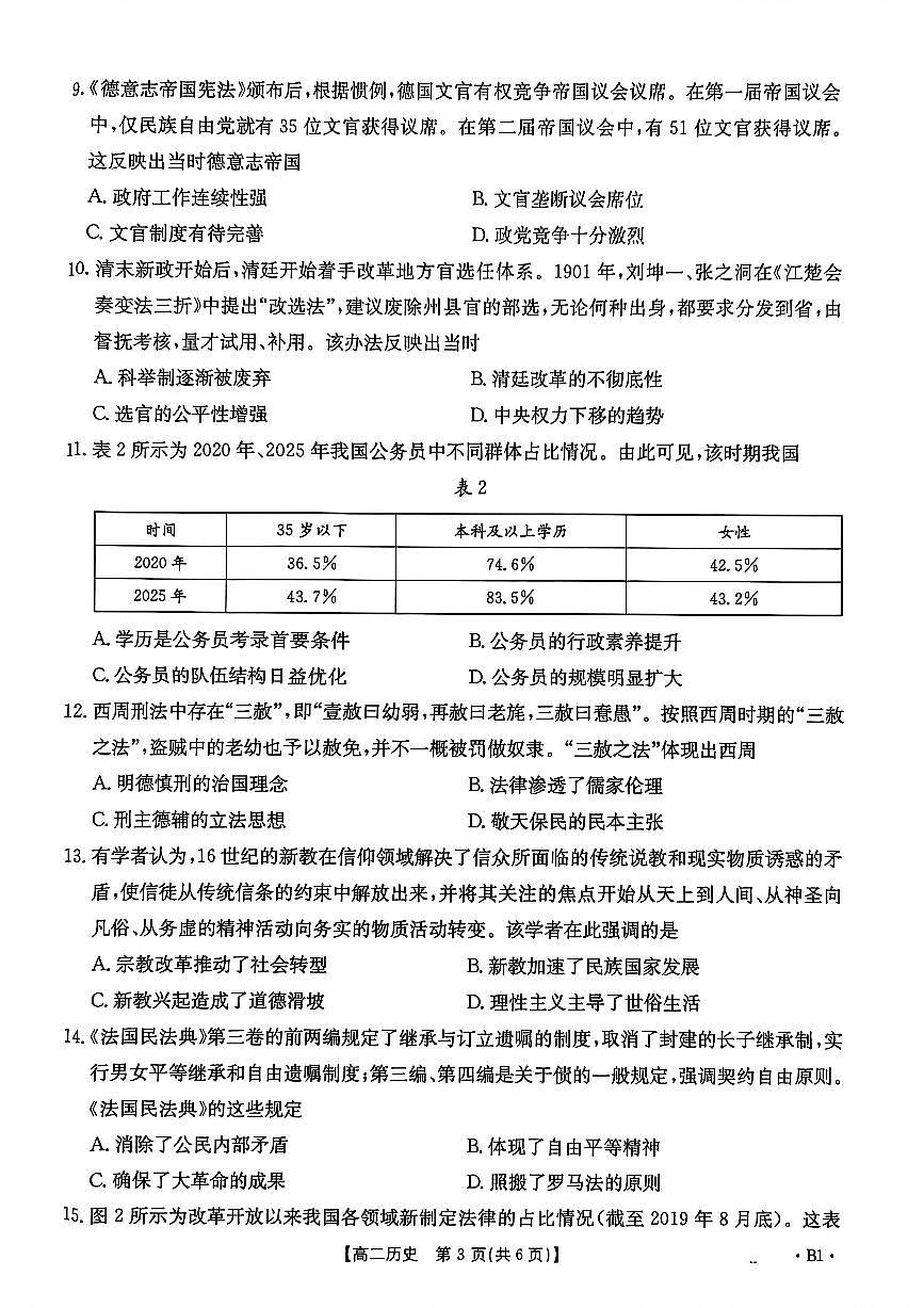 金太阳河北省2027届高二年级10月份联考（26-35B）历史B1试卷（含答案）第3页