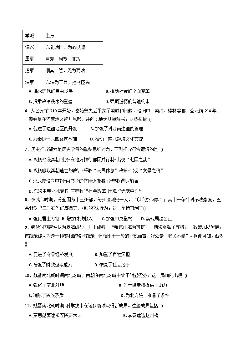 山东省德州市五校2025-2026学年高一上学期11月月考历史试题（含答案）第2页
