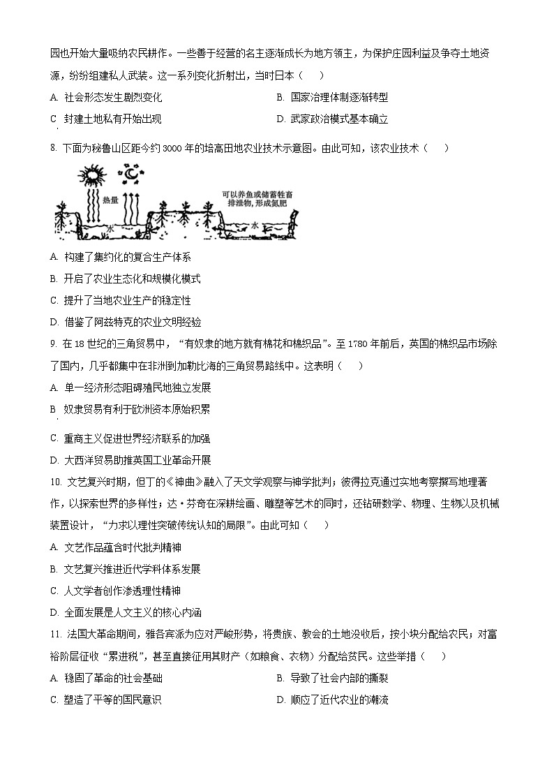 河南省部分重点中学2026届高三上学期11月质量检测历史试题（原卷版）第3页