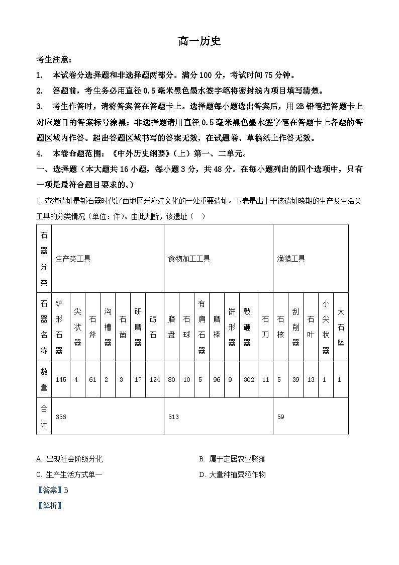 河南省九师联盟2025-2026学年高一上学期11月质量检测历史试题 Word版含解析第1页