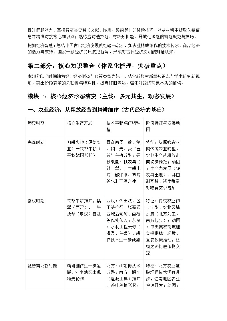2026届高考历史二轮复习学案：农工商脉·政策经纬——中国古代经济形态与经济政策演变第2页