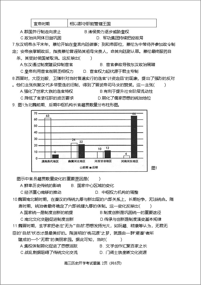 2026届北京市第二中学第一学期入学考试高三历史试题（含答案）第2页