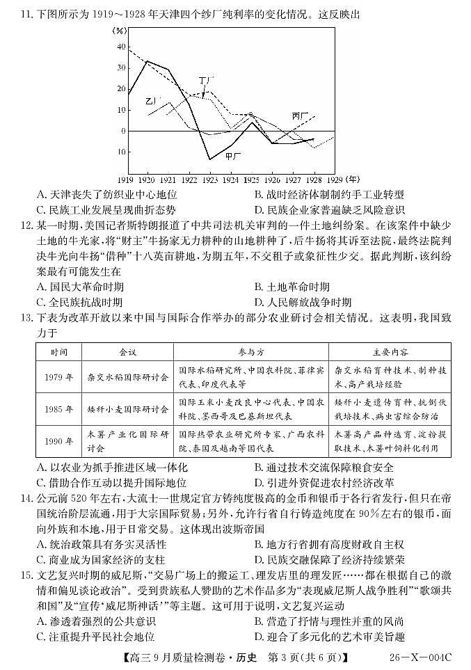 山西省太原市部分重点高中2026届高三上学期9月质量检测 历史试卷（PDF版）（含答案）第3页