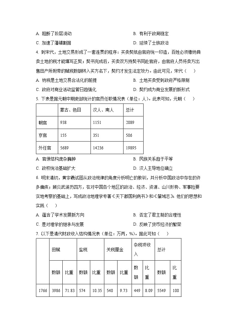 云南省曲靖市会泽县2024-2025学年高二上学期期末教学质量检测历史试卷（学生版）第2页