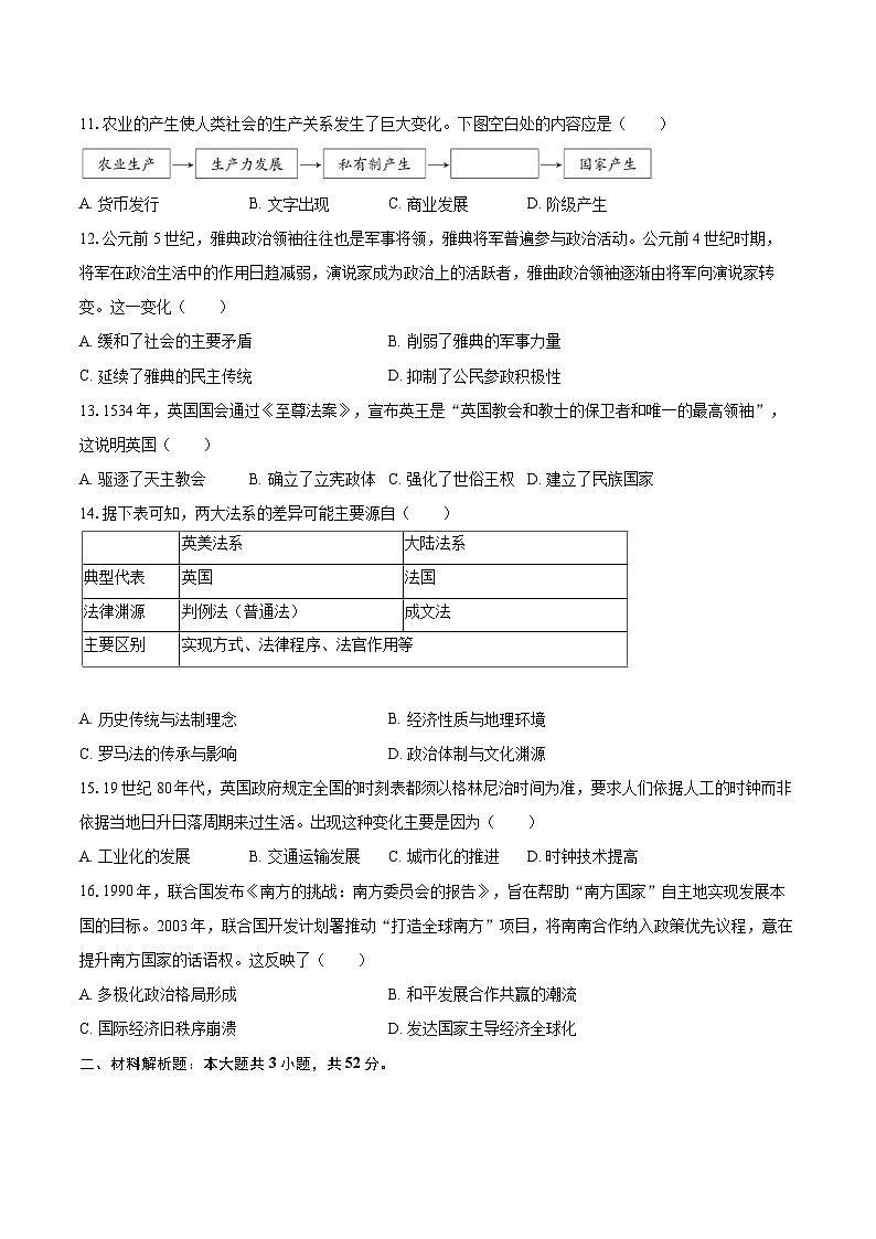 2024-2025学年四川省乐山市普通高中高二（上）期末历史试卷-自定义类型第3页