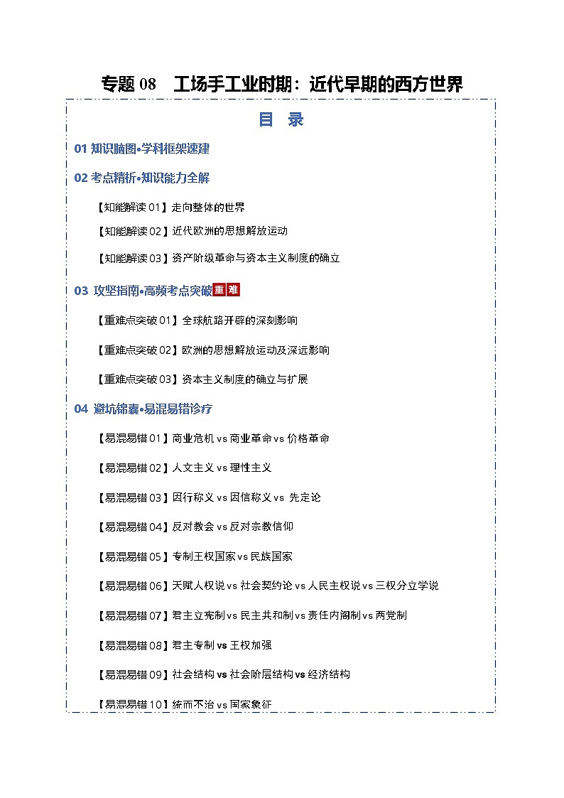 高考历史一轮复习-工场手工业时期：近代早期的西方世界（知识清单）（全国通用）第1页