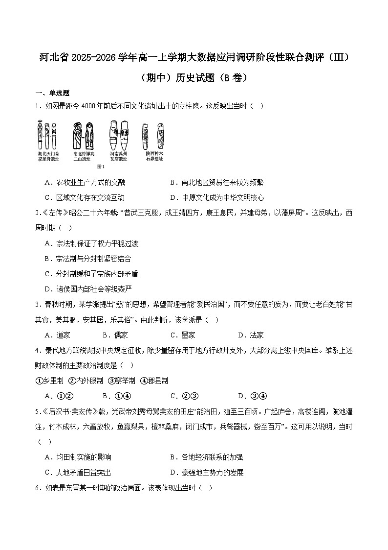 河北省2025-2026学年高一上学期大数据应用调研联合测评（Ⅲ）历史（B）试题（Word版附答案）第1页