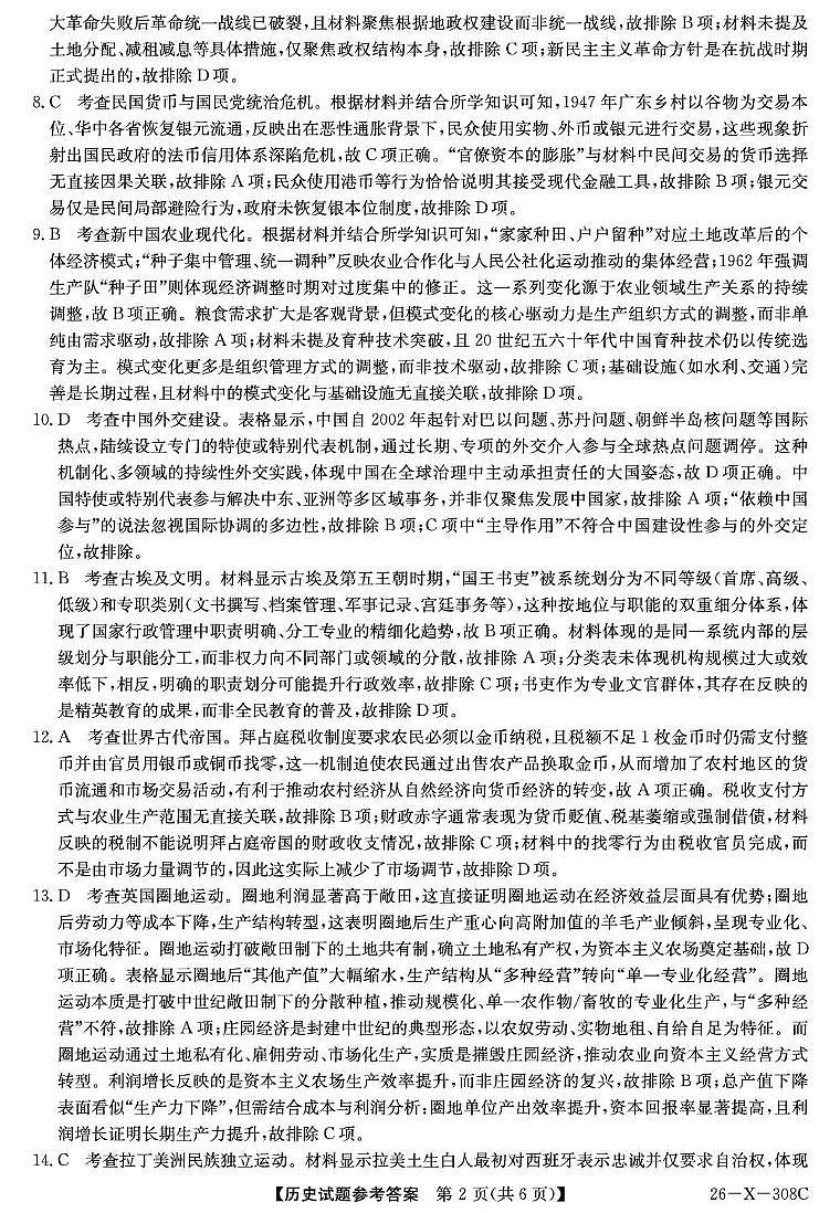 河南省2026届高三年级TOP二十名校调研考试二历史答案第2页