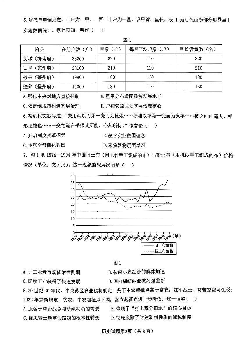 山东高考质量测评联盟大联考·高三12月联考历史试题第2页