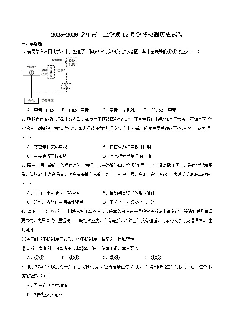 湖南省长沙市部分重点高中2025-2026学年高一上学期12月学情检测试题 历史（含答案）第1页