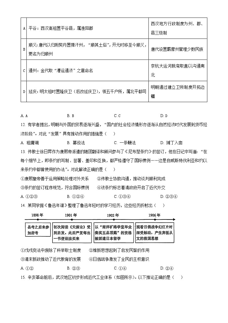 北京市西城区2024-2025学年高二上学期期末考试历史试题  Word版无答案第3页