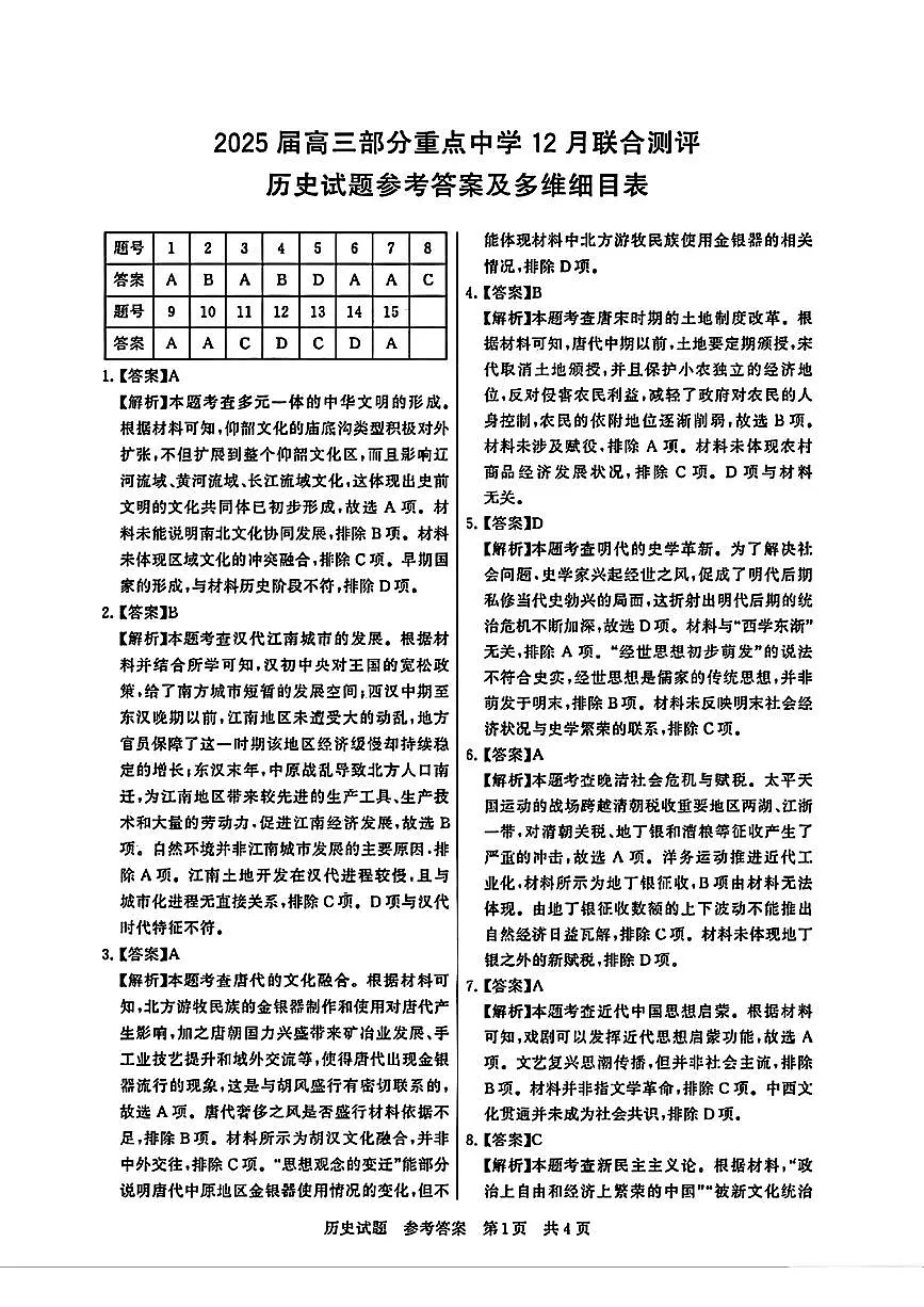 T8联考历史答案第1页