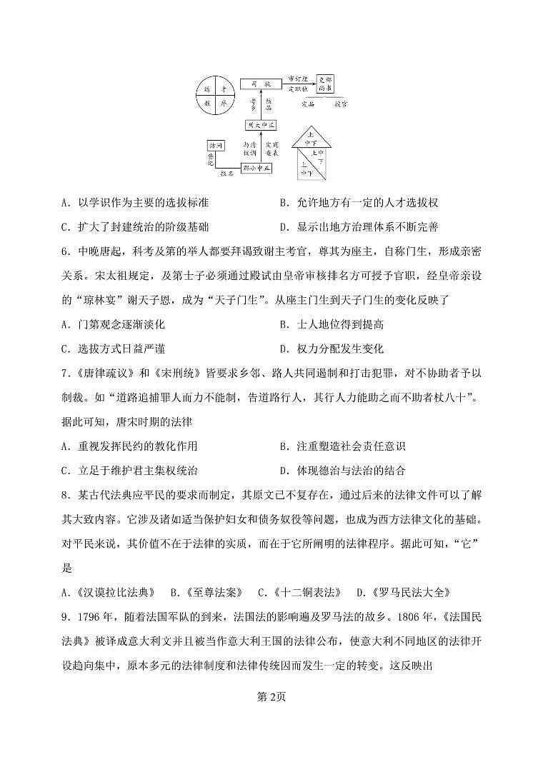 山大附中2025—2026学年高二12月考 历史试题第2页