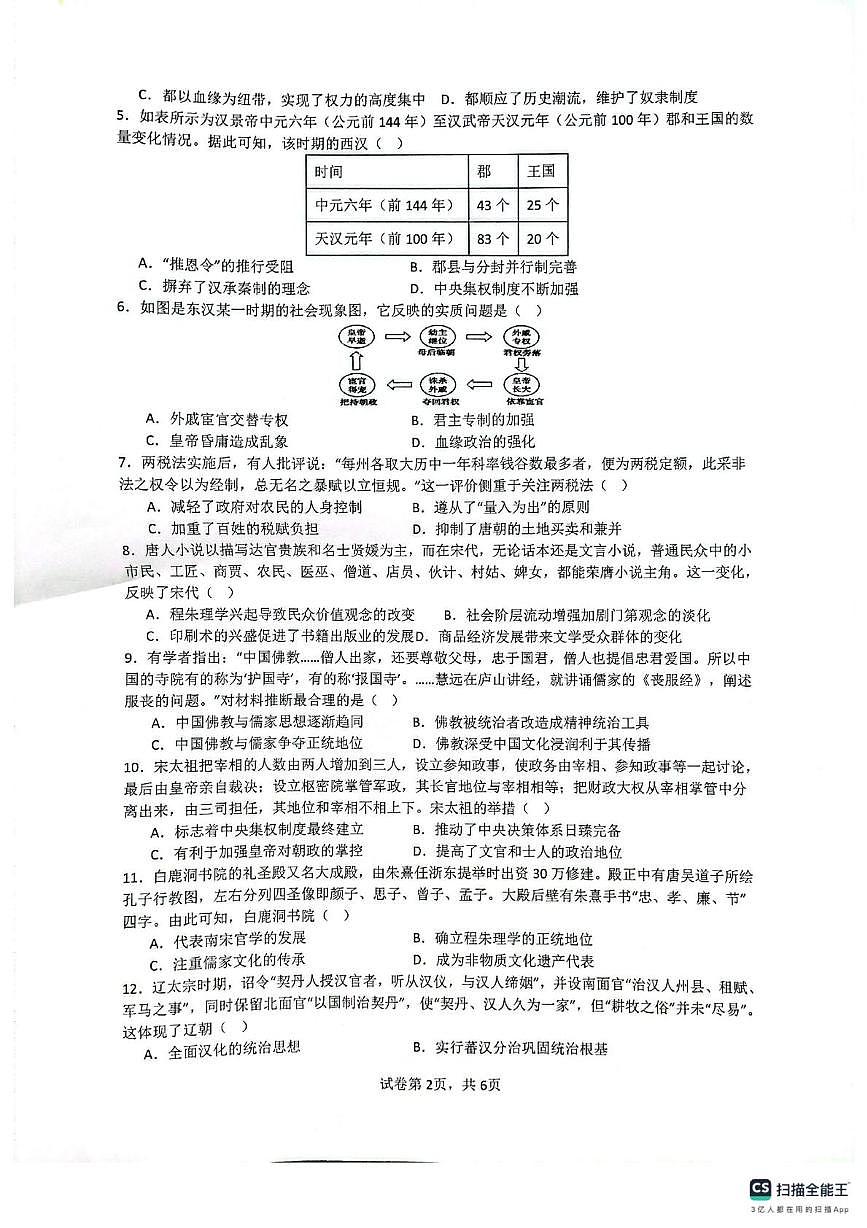 安徽省蚌埠市B层高中2025-2026学年高一上学期1月月考历史试题第2页