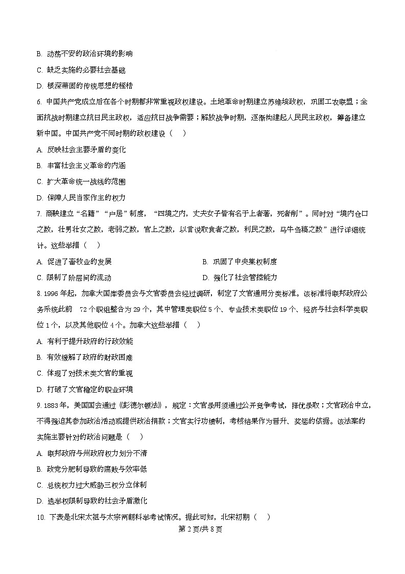 四川省西充中学2025-2026学年高二上学期12月月考历史试题（原卷版）第2页