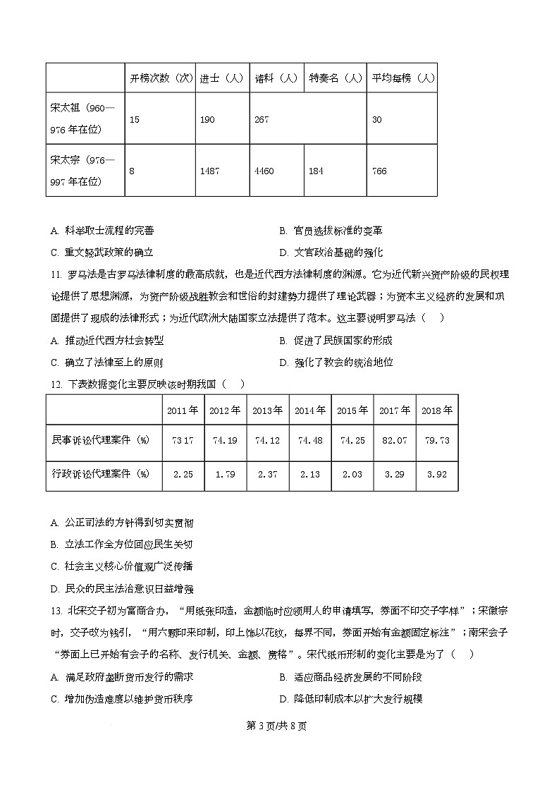 四川省西充中学2025-2026学年高二上学期12月月考历史试题（原卷版）第3页