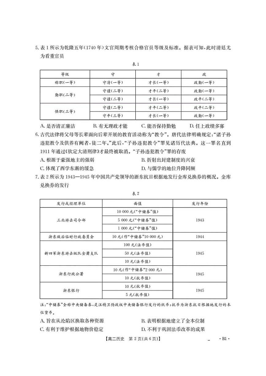 2025-2026学年山东省高二上学期“质量监测”1月联合调考历史试卷（有答案）第2页