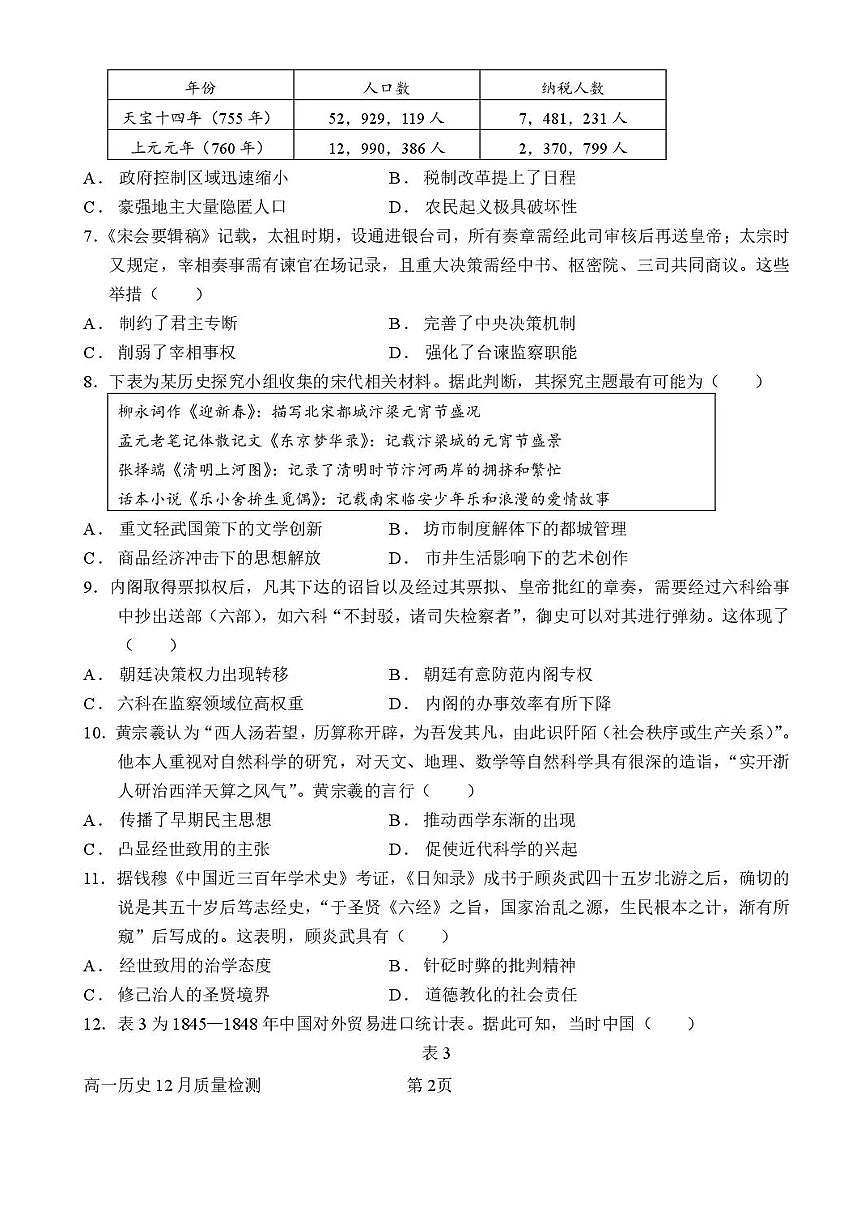 山东省潍坊市诸城繁华中学2025-2026学年高一上学期12月月考历史试题含答案第2页