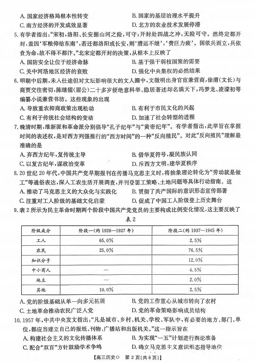 历史丨湖南省金太阳市、县级优质高中协作体2026届高三上学期1月联考试卷及答案第2页