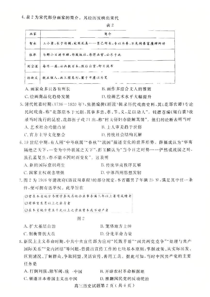 山东省济宁市2025-2026学年高三上学期期末检测历史试题第2页