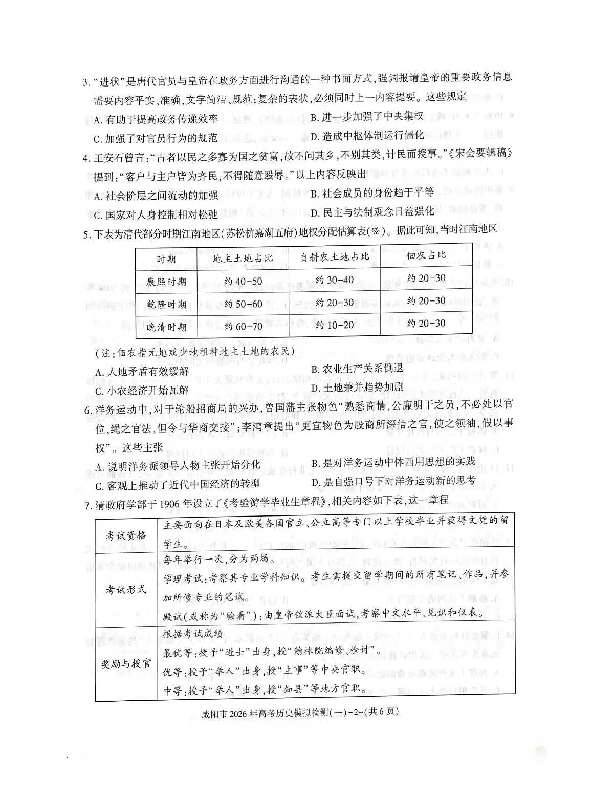 咸阳市2026年高考模拟检测（一）历史第2页
