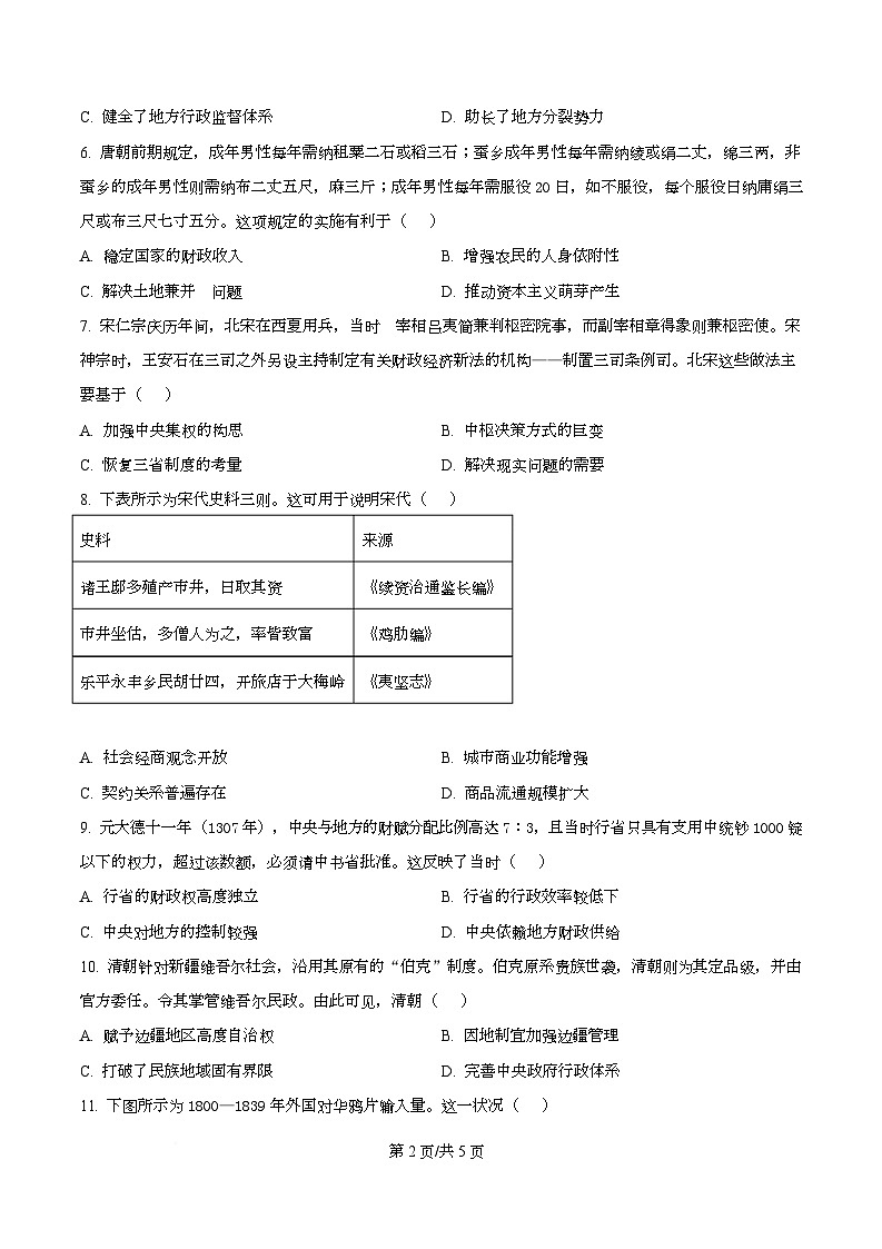 安徽省多校2025-2026学年高一上学期12月月考历史试题  Word版无答案第2页