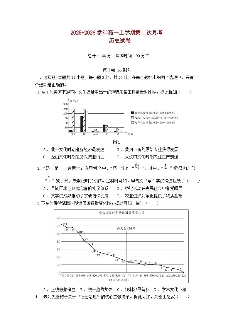 云南省玉溪市2025_2026学年高一历史上学期12月月考试题第1页