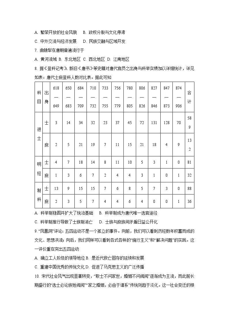 2025-2026学年福建省福州市高一上学期期末质量检测（一)历史试卷（学生版）第2页