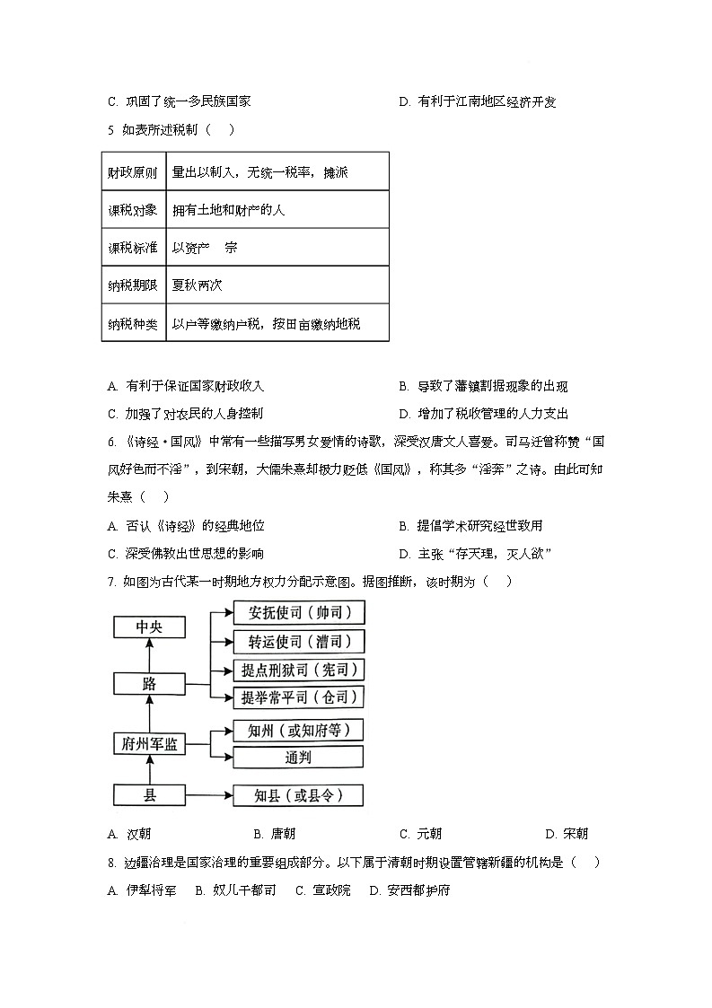 湖南省益阳市2025-2026学年高一上学期期末模拟考试历史试卷（Word版附解析）第2页