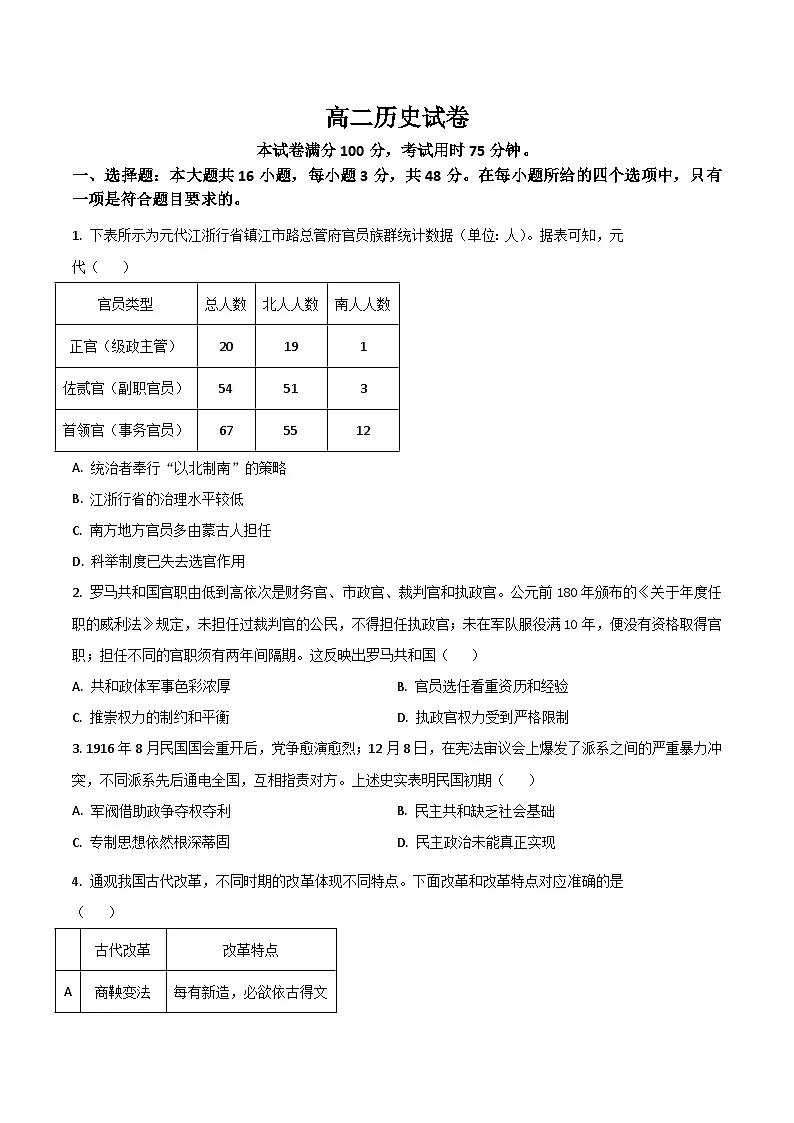 四川省百校2025-2026学年高二上学期12月月考历史试卷（Word版附答案）第1页