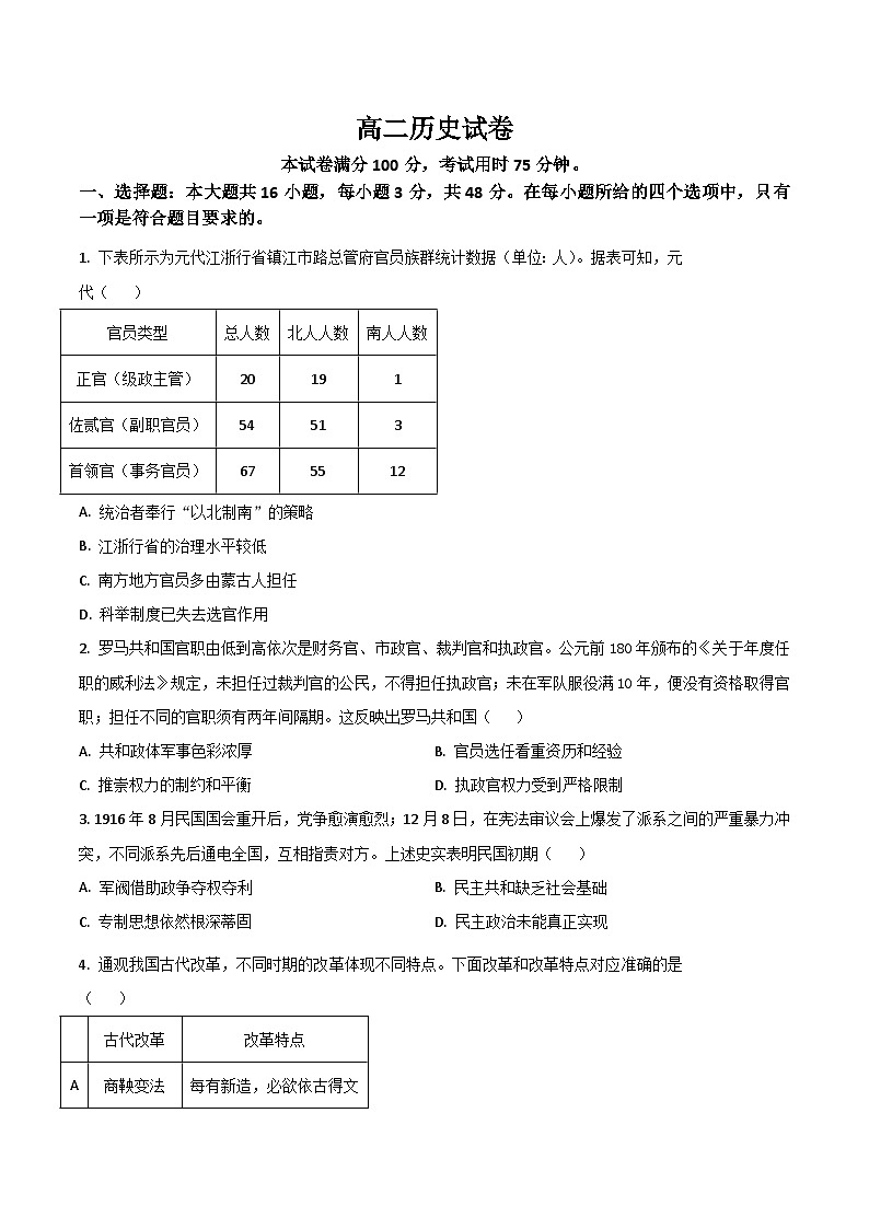 四川省百校2025-2026学年高二上学期12月月考历史试卷（Word版附答案）第1页