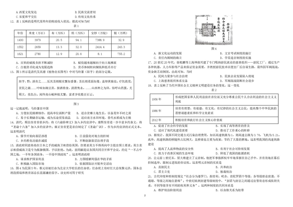 哈尔滨师范大学附属中学2025-2026学年高二上学期期末考试历史试题第2页