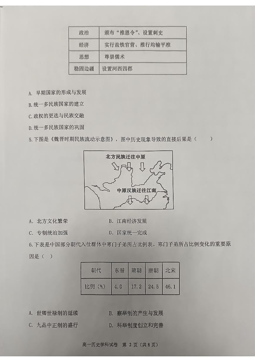 吉林省长春市农安县2024-2025学年高一上学期期中考试历史试题第2页