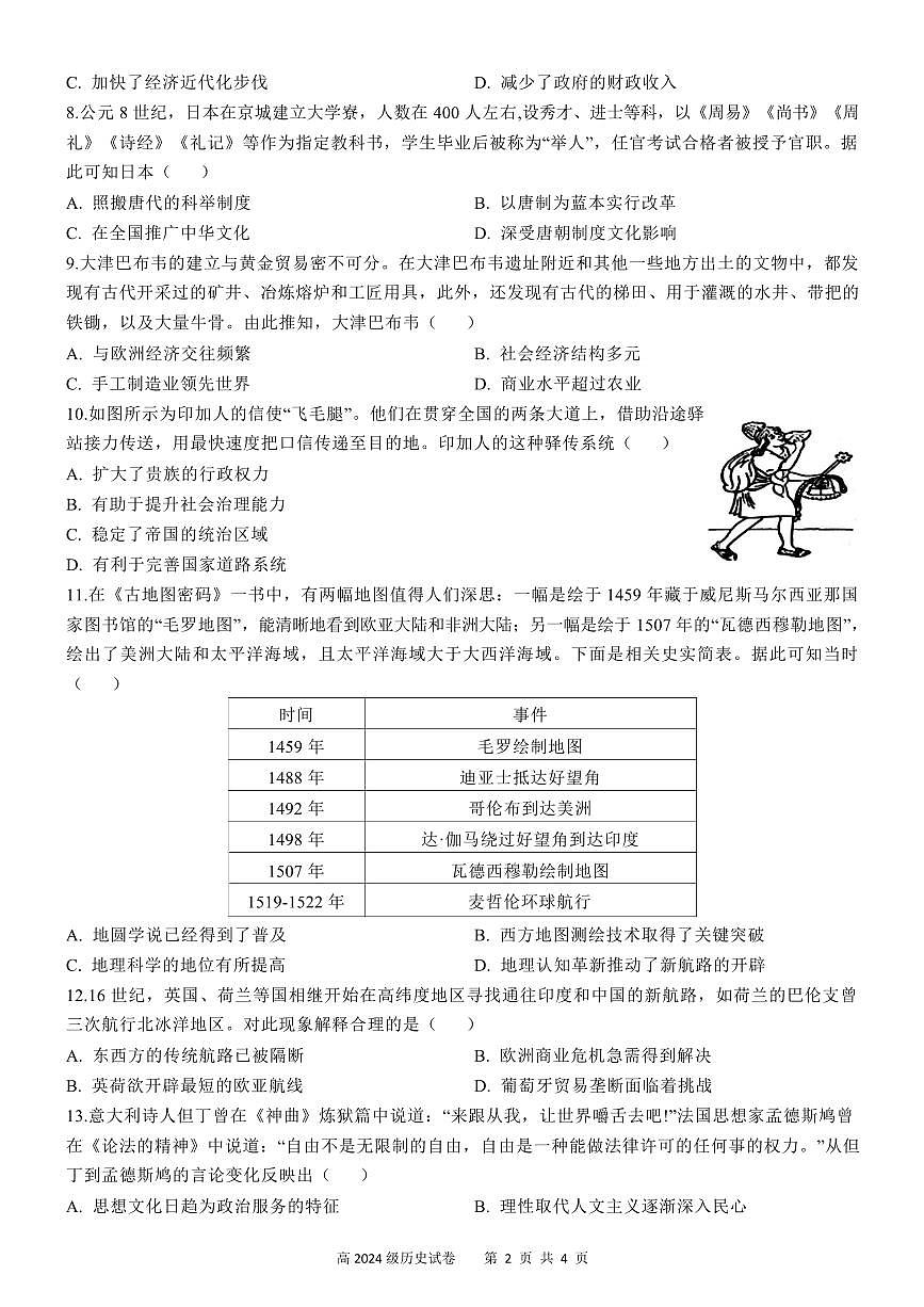 四川省南充市高级中学2024-2025学年高一下学期4月考试题历史试卷（无答案）第2页