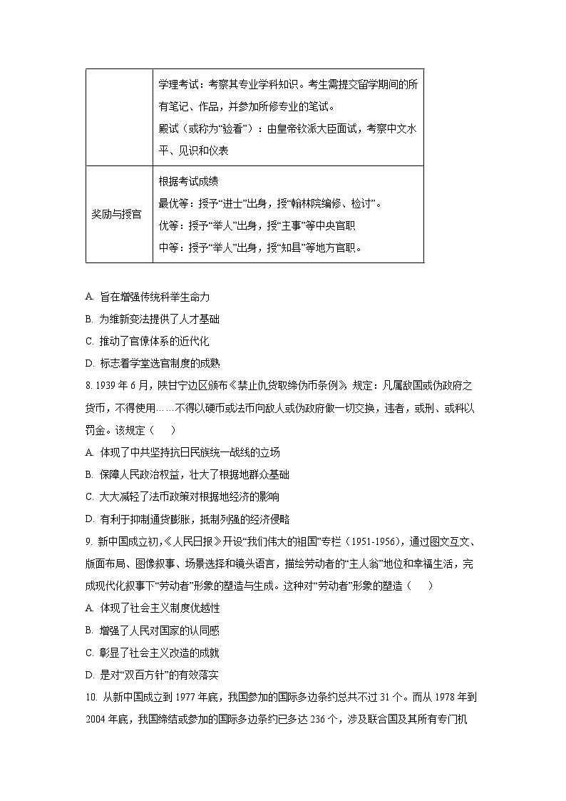 2026届陕西省咸阳市高三上学期高考模拟检测（一）历史试卷（学生版）第3页