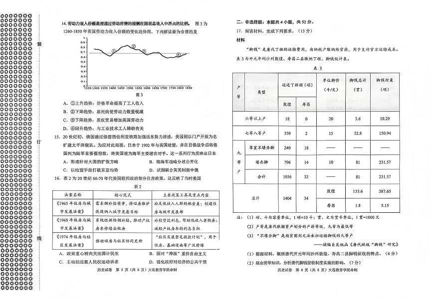 2026年大连市高三双基高考模拟考试历史试卷+答案第3页