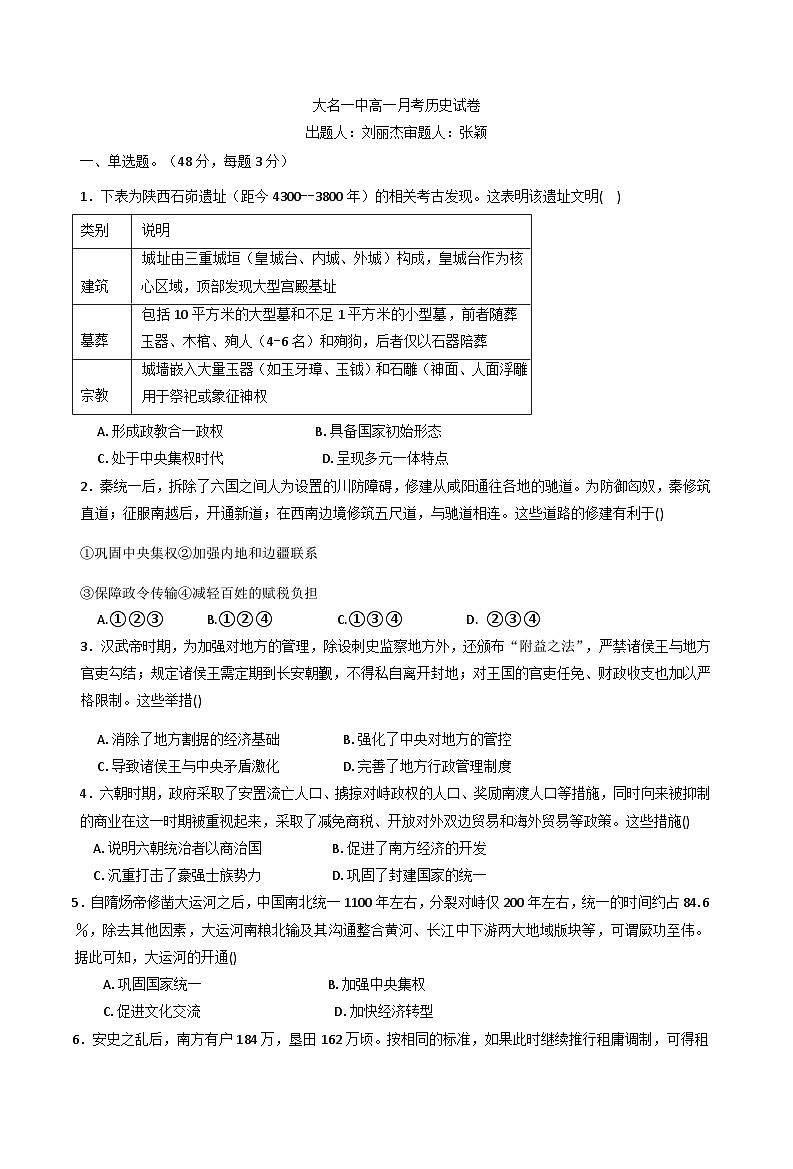 2025—2026学年度河北省邯郸市大名县第一中学高一上学期12月月考历史试题（解析版）第1页