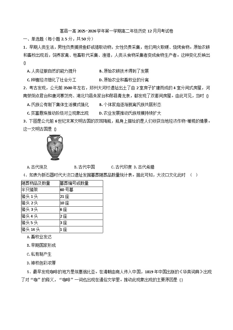 2025—2026学年度河南省嵩县第一高级中学高二上学期12月月考历史试题（解析版）第1页