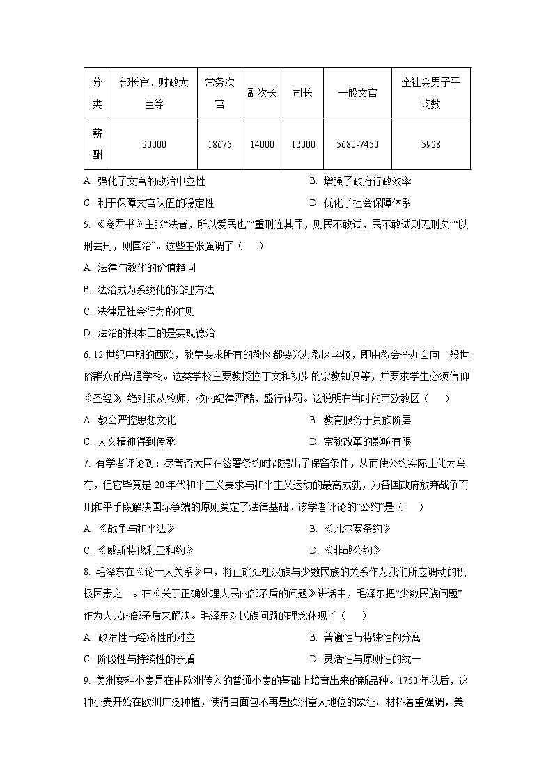 2024-2025学年辽宁省抚顺市六校协作体高二上学期期末考试历史试卷（学生版）第2页