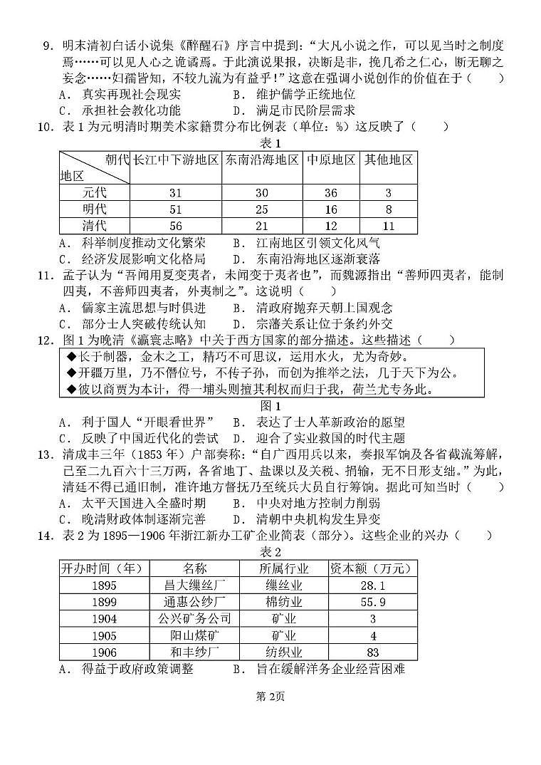 山东省潍坊市诸城繁华中学2025-2026学年高一上学期期末模拟历史试题第2页