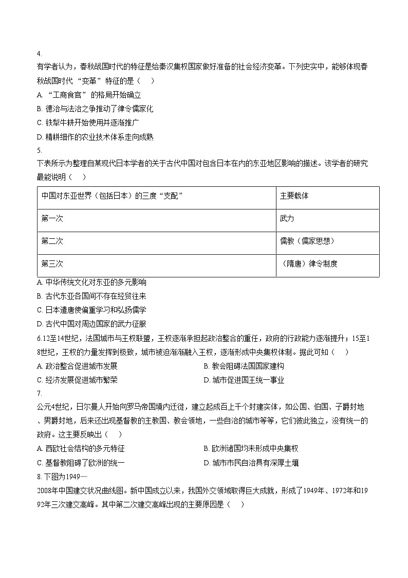 新疆维吾尔自治区乌鲁木齐市第三十六中学2025_2026学年高三上学期12月月考历史试题（文字版，含答案）第2页
