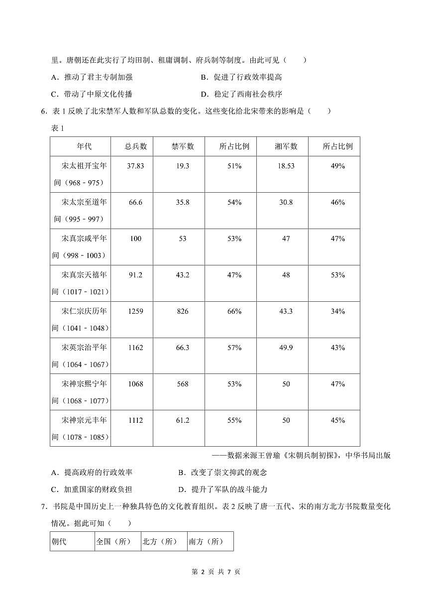 2024-2025学年深圳市龙岗区高一(上)期末历史试卷含答案第2页