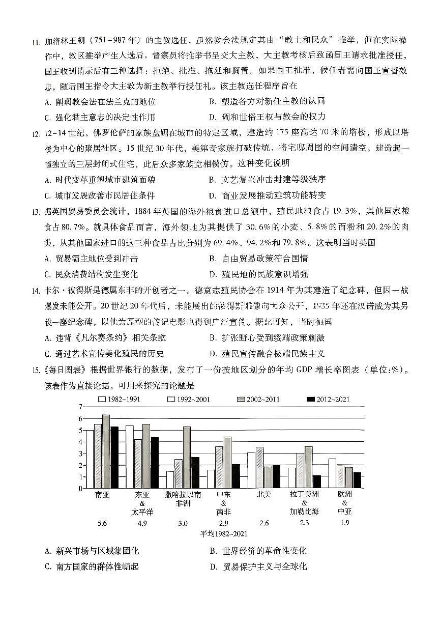 重庆市第八中学2026届高三上学期1月高考适应性月考卷五（一诊）历史试卷（含解析）第3页