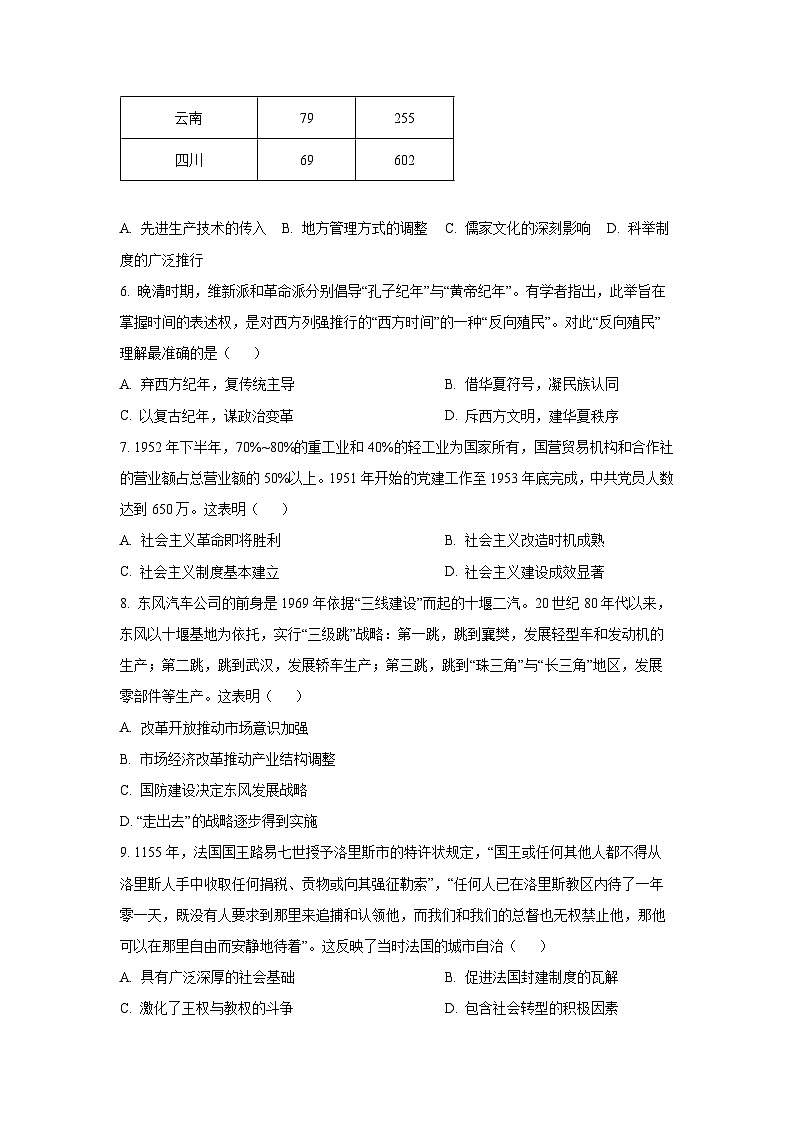 2026届山东省枣庄市第三中学（西校）、枣庄市实验高中高三上学期第一次模拟考试历史试卷（学生版）第3页