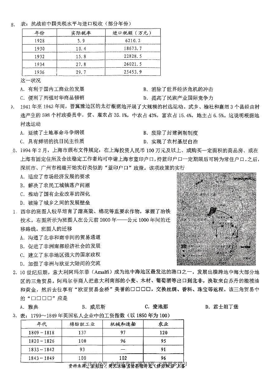2026年重庆市高三上学期康德高考模拟调研卷（一）历史试卷（无答案）第2页
